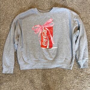 Coca-Cola Gray Sweatshirt with Red Can and pink bow Design